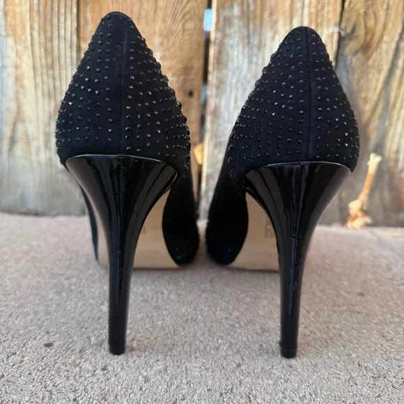 White House Black Market Black Open Toe Jewel Stiletto Heels Pumps Shoes Size 9 - Picture 2 of 10
